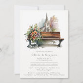 水モダン色燃えたオレンジ色チャペル結婚ズ 招待状 (正面)