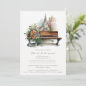 水モダン色燃えたオレンジ色チャペル結婚ズ 招待状 (スタンド正面)