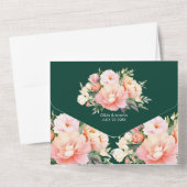 水モダン色牡丹エメラルドQRコー結婚ド オールインワン招待状 (裏面)