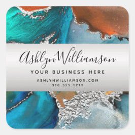 水モダン色瑪瑙ターコイズ銀オレンジ スクエアシール