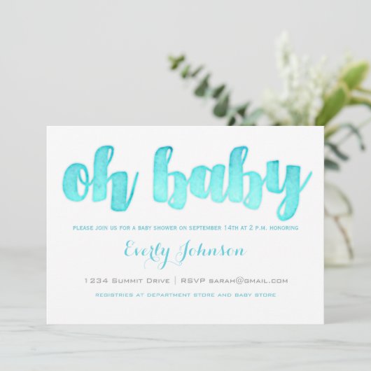 水モダン色男の赤ちゃんシャワー招待状 招待状 (スタンド正面)