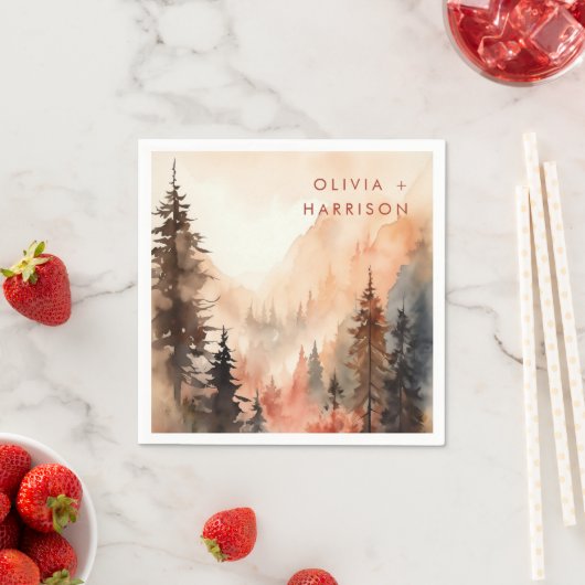 水モダン色秋テラコッタ結婚ズ スタンダードカクテルナプキン (インサイチュ)