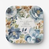 水モダン色秋フローラブルーシャワー ペーパープレート (正面)