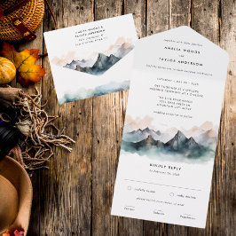 水モダン色秋屋外結婚山 オールインワン招待状