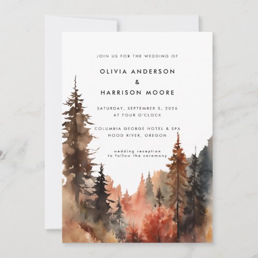 水モダン色秋屋外結婚山 招待状 (正面)