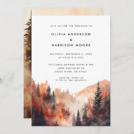 水モダン色秋屋外結婚山 招待状