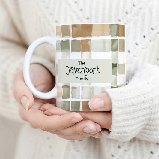 水モダン色秋格子状ファミリ名 コーヒーマグカップ