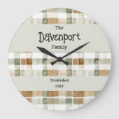 水モダン色秋格子状ファミリ名 ラージ壁時計 (正面)