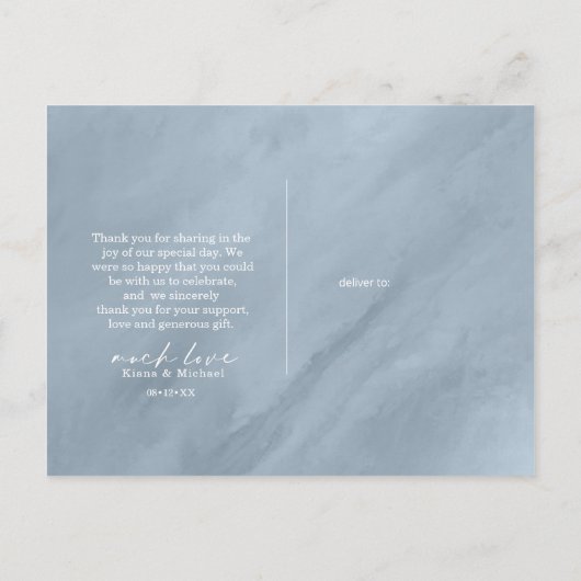 水モダン色結婚の写真ダスティブルーID816 案内ポストカード (裏面)