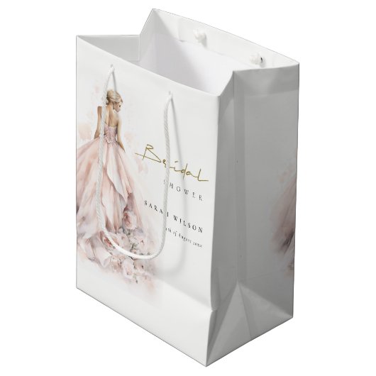 水モダン色結婚ブライダルシャワー ミディアムペーパーバッグ (正面アングル)