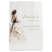 水モダン色結婚ブライダルシャワー ミディアムペーパーバッグ (裏面)