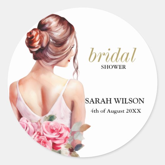 水モダン色結婚ブライダルシャワー ラウンドシール (正面)