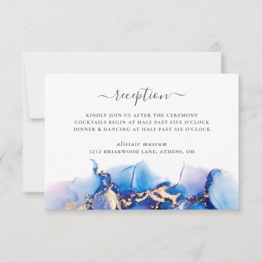 水モダン色結婚式レセプションカード 招待状 (正面)