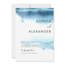 水モダン色結婚式招待状。招待状