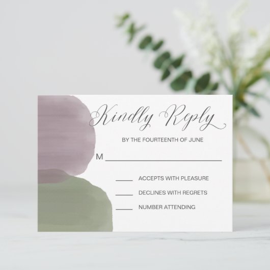 水モダン色結婚式招待状RSVPカード 出欠カード (スタンド正面)