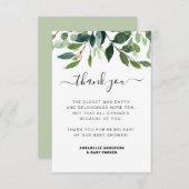水モダン色緑色植物性ベビーシャワー サンキューカード (正面/裏面)