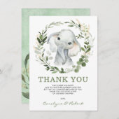 水モダン色緑金ゴールドベビーゾウ サンキューカード (正面/裏面)