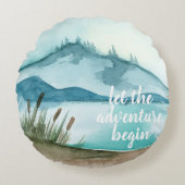 水モダン色自然冒険を始めよう ラウンドクッション (正面)