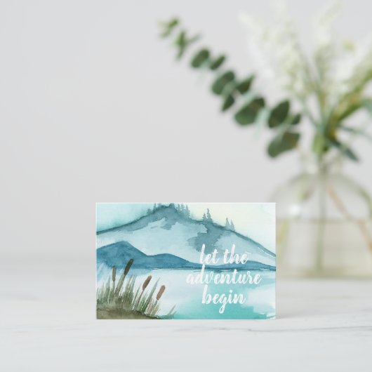 水モダン色自然冒険を始めよう 名刺 (スタンド正面)