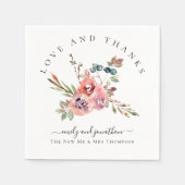 水モダン色花模様お名前ありがとう結婚 スタンダードカクテルナプキン (正面)