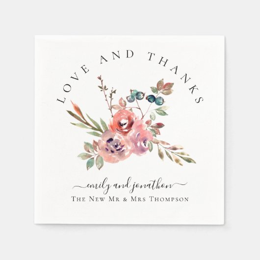 水モダン色花模様お名前ありがとう結婚 スタンダードカクテルナプキン (正面)