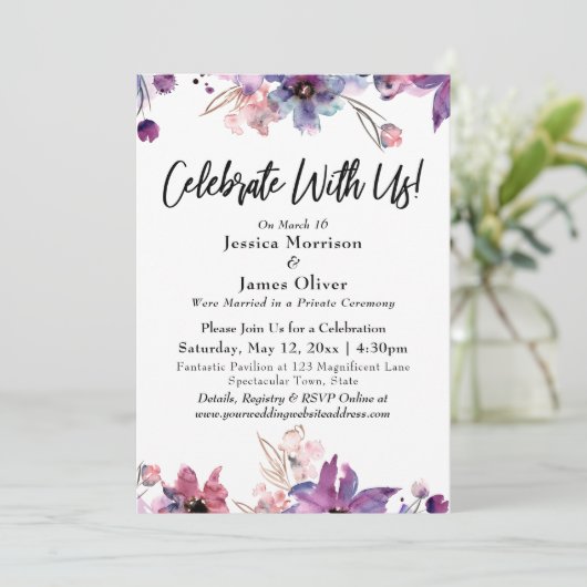 水モダン色花模様祝と一緒に！ 招待状 (スタンド正面)