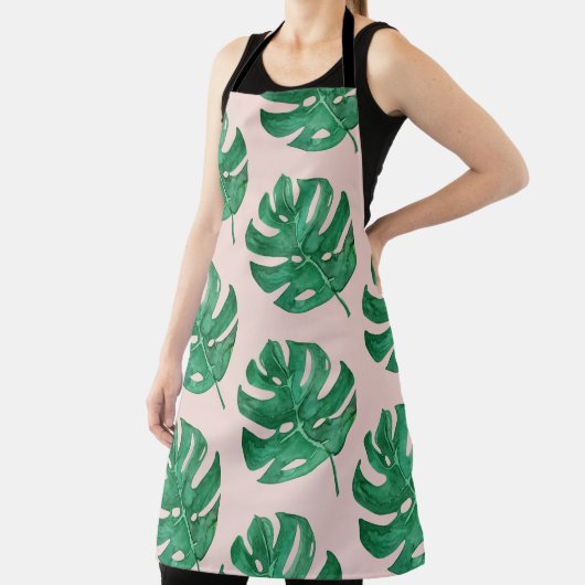 水モダン色葉ピンクと緑 エプロン (インサイチュ)