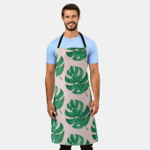 水モダン色葉ピンクと緑 エプロン (着用した状態)