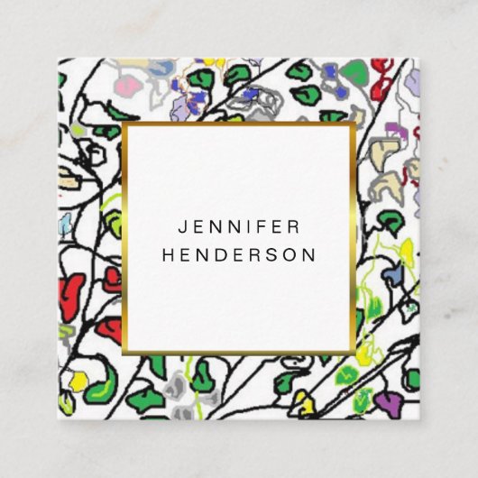 水モダン色葉金ゴールド枠プロフェッショナル スクエア名刺 (正面)