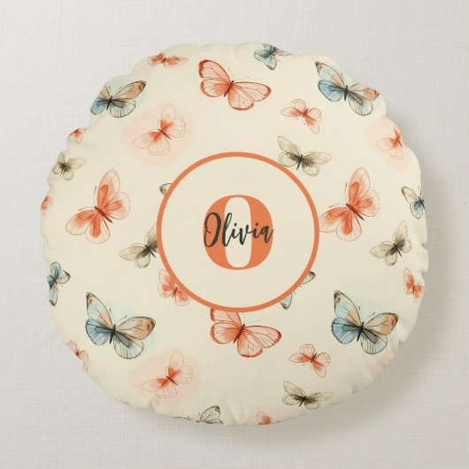 水モダン色蝶 ラウンドクッション (正面)