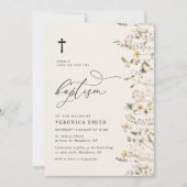 水モダン色野花バプテスマ 招待状 (正面)