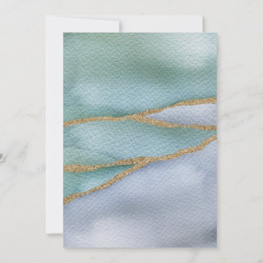 水モダン色金ゴールドグリッターファルトラ結婚イン 招待状 (裏面)