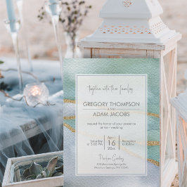 水モダン色金ゴールドグリッターファルトラ結婚イン 招待状