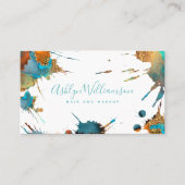 水モダン色金ゴールドターコイズオレンジ（ばちゃばちゃ）跳ねる 名刺 (正面)