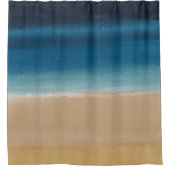 水モダン色金ゴールドブルービーチ シャワーカーテン (正面)