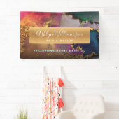 水モダン色金ゴールド紫グリーンブルー 横断幕 (インサイチュ)