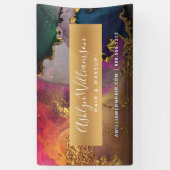 水モダン色金ゴールド紫グリーンブルー 横断幕 (縦)