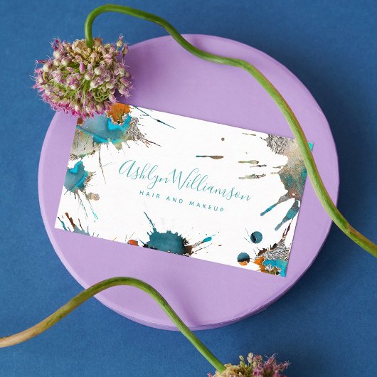 水モダン色銀ターコイズ(ばちゃばちゃ)跳ねるスクリプト 名刺