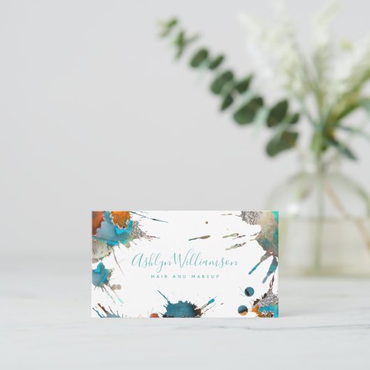 水モダン色銀ターコイズ（ばちゃばちゃ）跳ねるスクリプト 名刺 (スタンド正面)