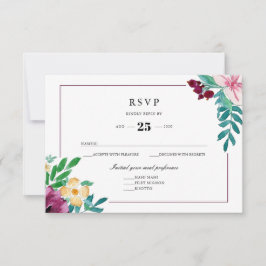 水モダン色開花結婚式RSVP 出欠カード