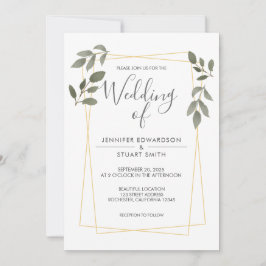 水モダン色離れ金ゴールド結婚枠 招待状