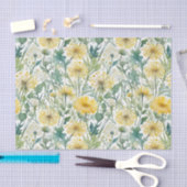 水モダン色黄色タンポポ花柄 薄葉紙 (クラフト)