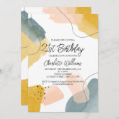 水モダン色21歳の誕生日パーティー 招待状 (正面/裏面)