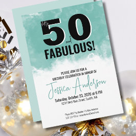 水モダン色50th誕生日パーティー 招待状