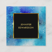 水モダン色(ばちゃばちゃ)跳ねるプロフェッショナル黒金ゴールド スクエア名刺 (正面)