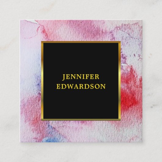 水モダン色(ばちゃばちゃ)跳ねる黒金ゴールドプロフェッショナル スクエア名刺 (正面)