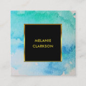 水モダン色（ばちゃばちゃ）跳ねる黒金ゴールドプロフェッショナル スクエア名刺 (正面)