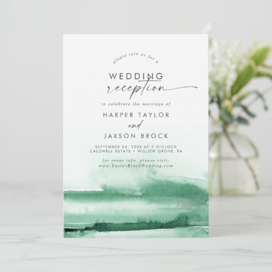 水モダン色 |グリーンウェディングレセプション 招待状 (スタンド正面)