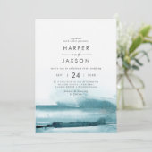 水モダン色 |ティール(緑がかった色)の前面と結婚背面 招待状 (スタンド正面)