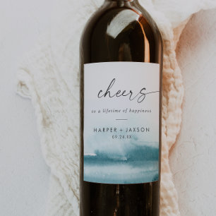 水モダン色 ティール(緑がかった色)応援結婚のワインラベル ワインラベル